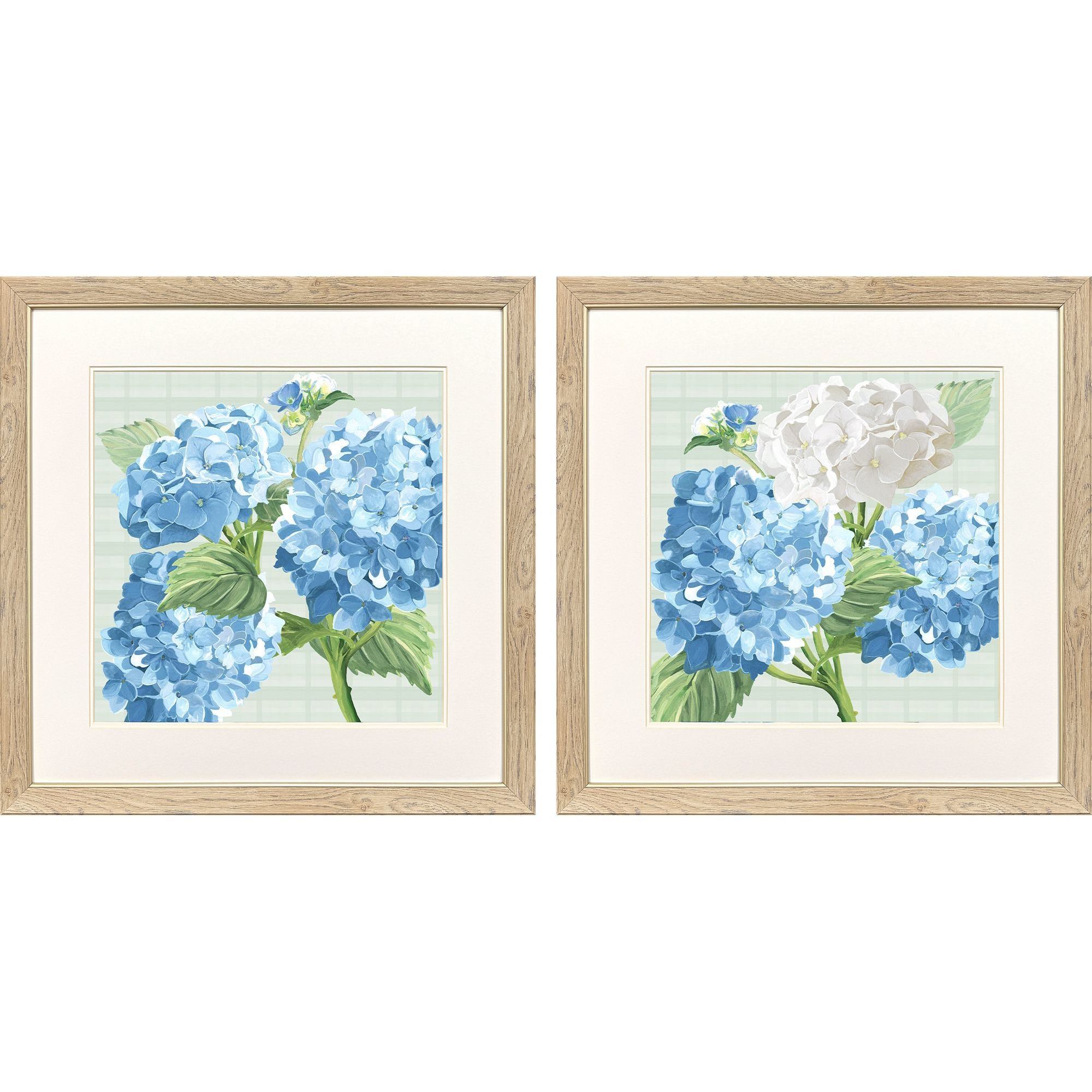 Hydrangeas on Plaid Blue and Green and Turquoise Framed Art, Propac
