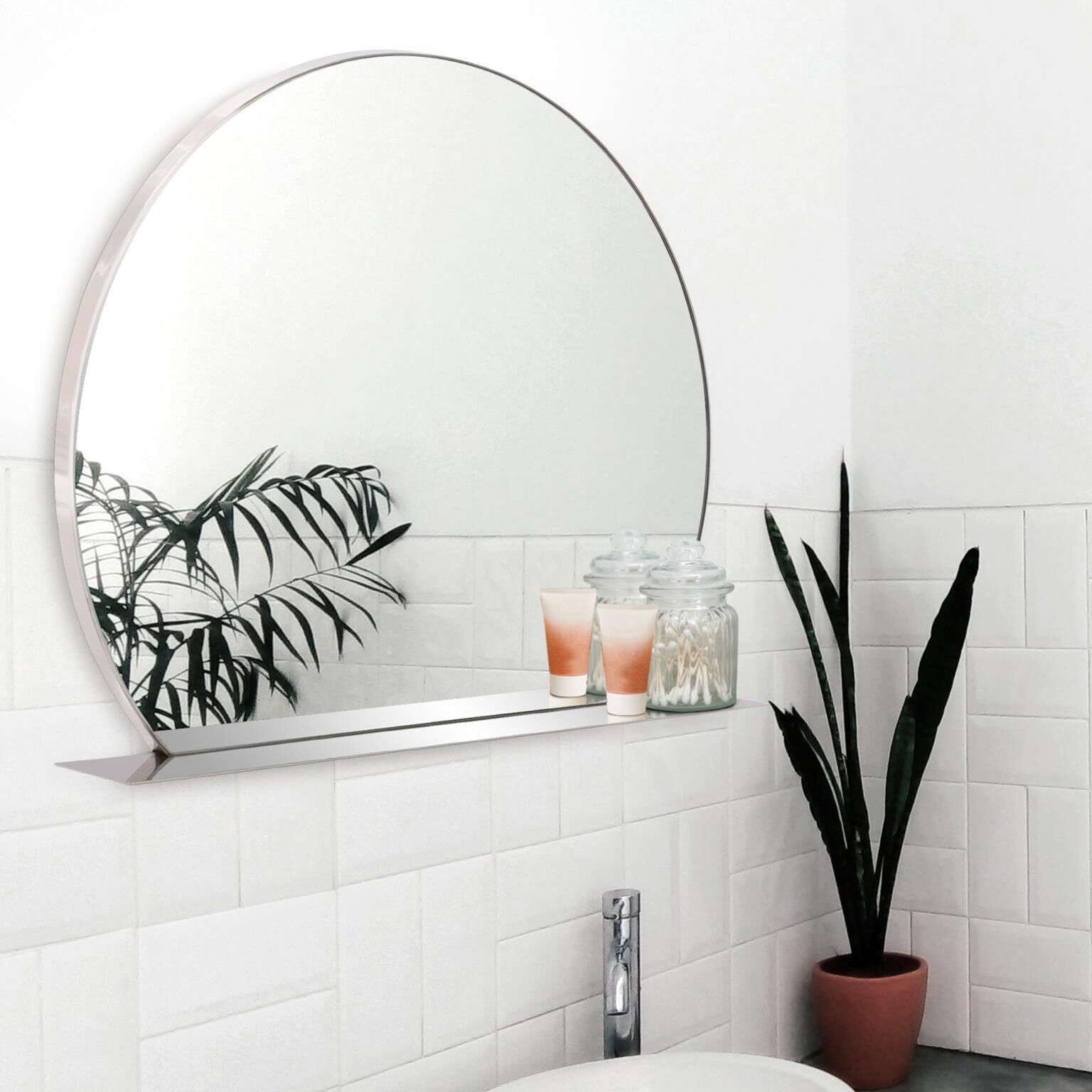 Marion 30 X 25 inch Polished Stainless Steel Wall Mirror, with Shelf