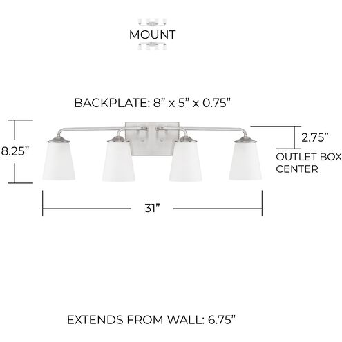 Braylon 4 Light 31 inch Brushed Nickel Vanity Light Wall Light