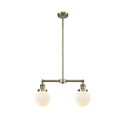Franklin Restoration Beacon 2 Light 23 inch Antique Brass Chandelier Ceiling Light in Cased Matte White Glass, Franklin Restoration