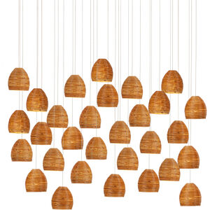 Beehive 30 Light 54 inch Natural Rattan and Silver Multi-Drop Pendant Ceiling Light