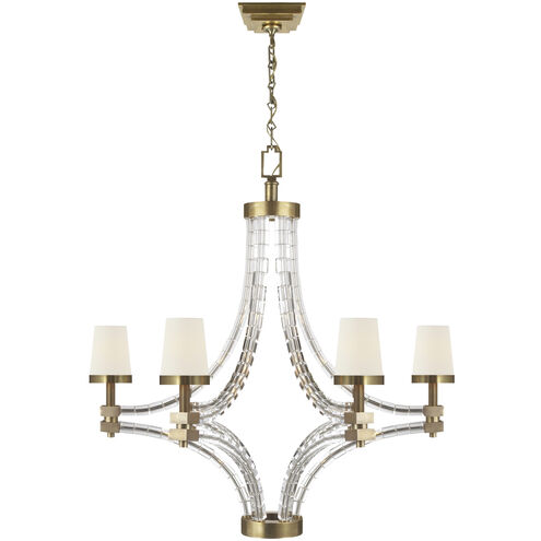 Chapman & Myers Crystal Cube 6 Light 35 inch Antique-Burnished Brass Chandelier Ceiling Light, Large