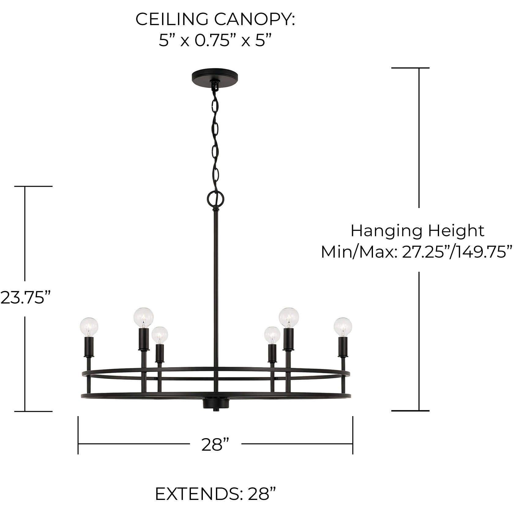 Fuller 6 Light 28 inch Matte Black Chandelier Ceiling Light