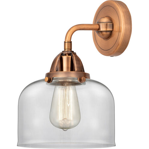 Nouveau 2 Large Bell 1 Light 8 inch Antique Copper Sconce Wall Light in Clear Glass