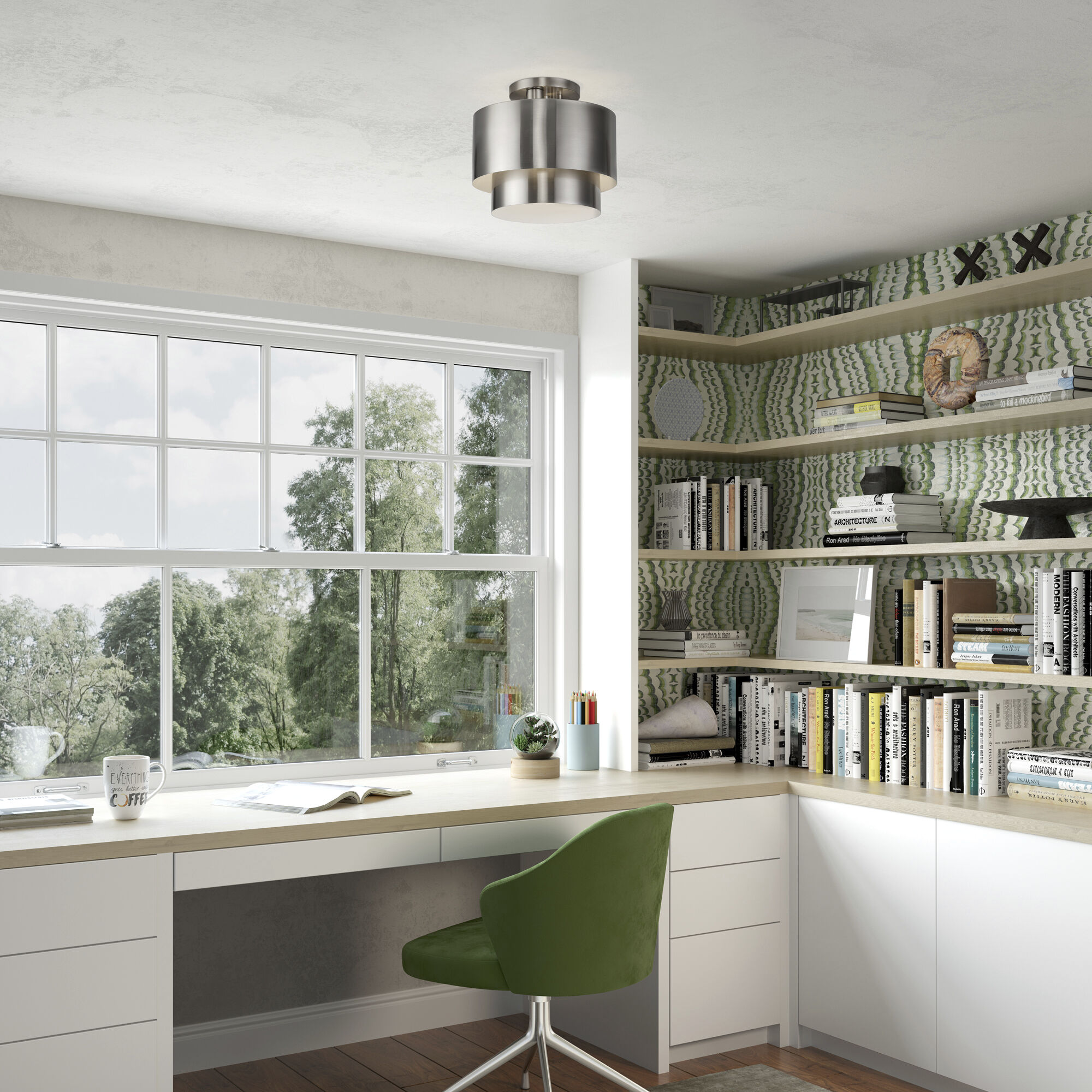 Zolana 2 Light 12 inch Brushed Nickel Semi Flush Mount Ceiling Light, Medium