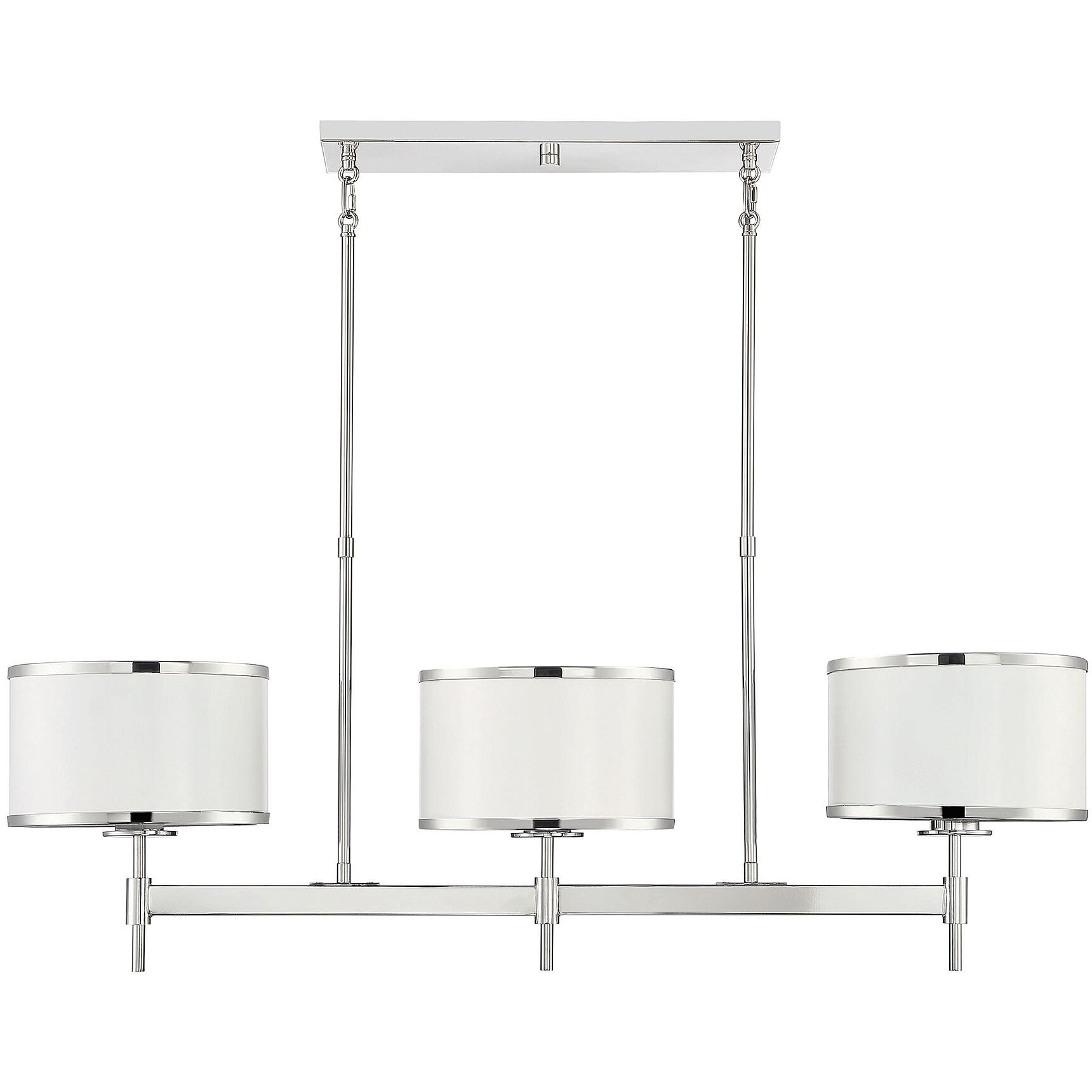 Delphi 3 Light 42 inch White with Polished Nickel Acccents Linear Chandelier Ceiling Light in White/Polished Nickel