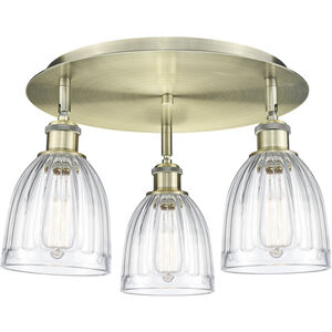 Brookfield 3 Light 17.5 inch Antique Brass Flush Mount Ceiling Light in Clear
