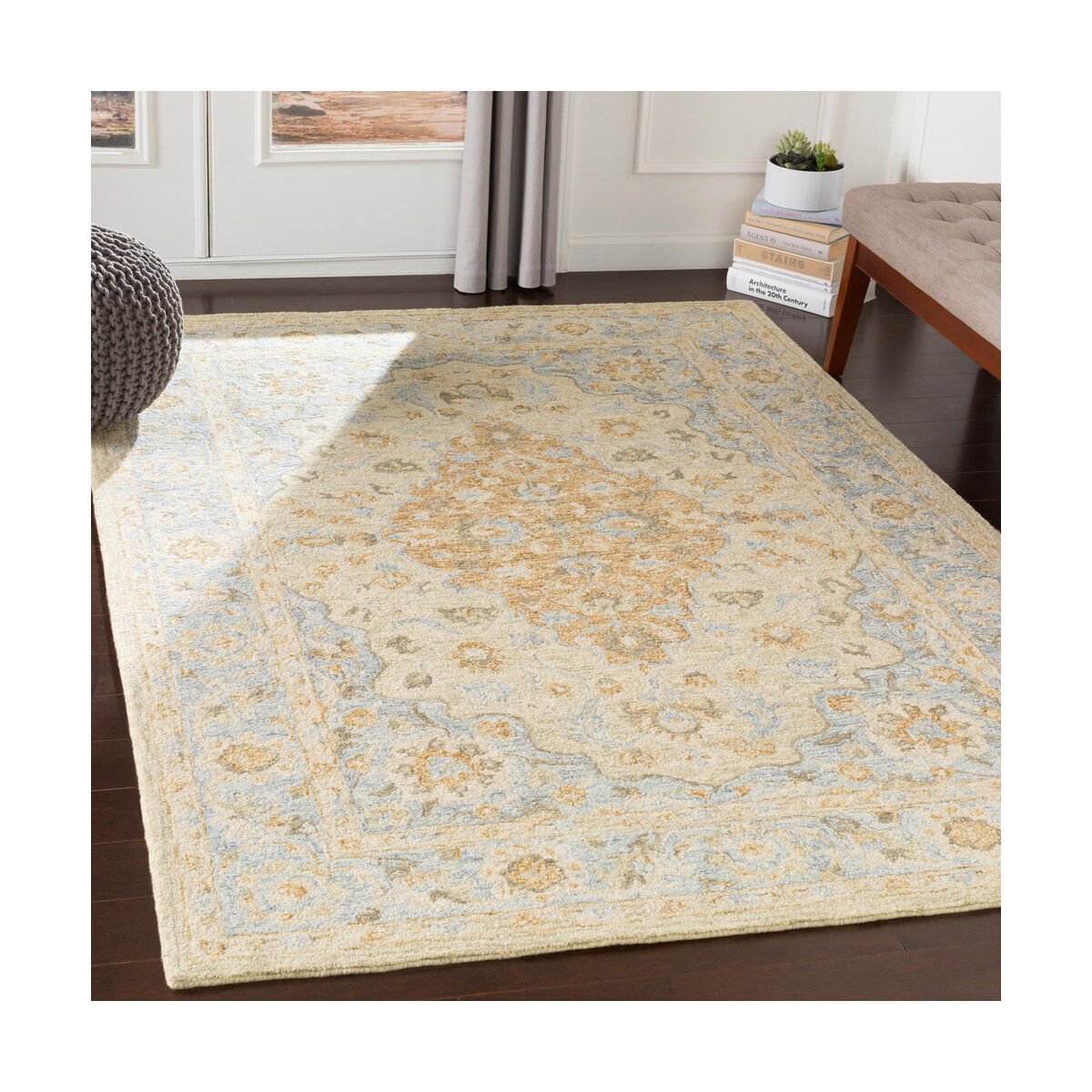 Panipat 90 X 60 inch Olive/Khaki/Light Gray/Medium Gray/Wheat Rugs, Rectangle