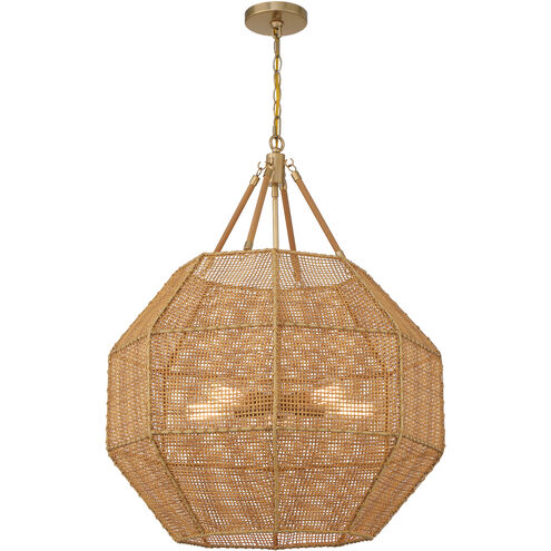 Selby 5 Light 25 inch Burnished Brass with Natural Rattan Pendant Ceiling Light