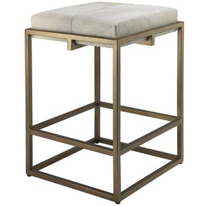 Shelby 27 inch White Hide & Antique Brass Counter Stool