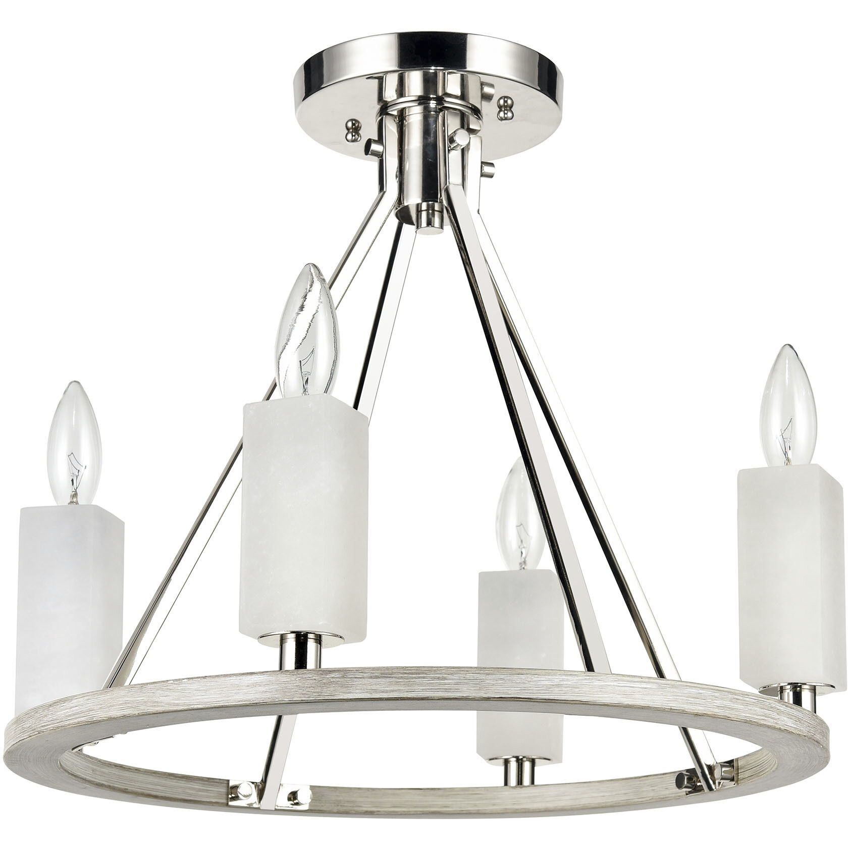 White Stone 4 Light 18 inch Polished Nickel with Sunbleached Oak Semi Flush Mount Ceiling Light