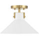 Contemporary 1 Light 11.5 inch White with Natural Brass Semi-Flush Ceiling Light