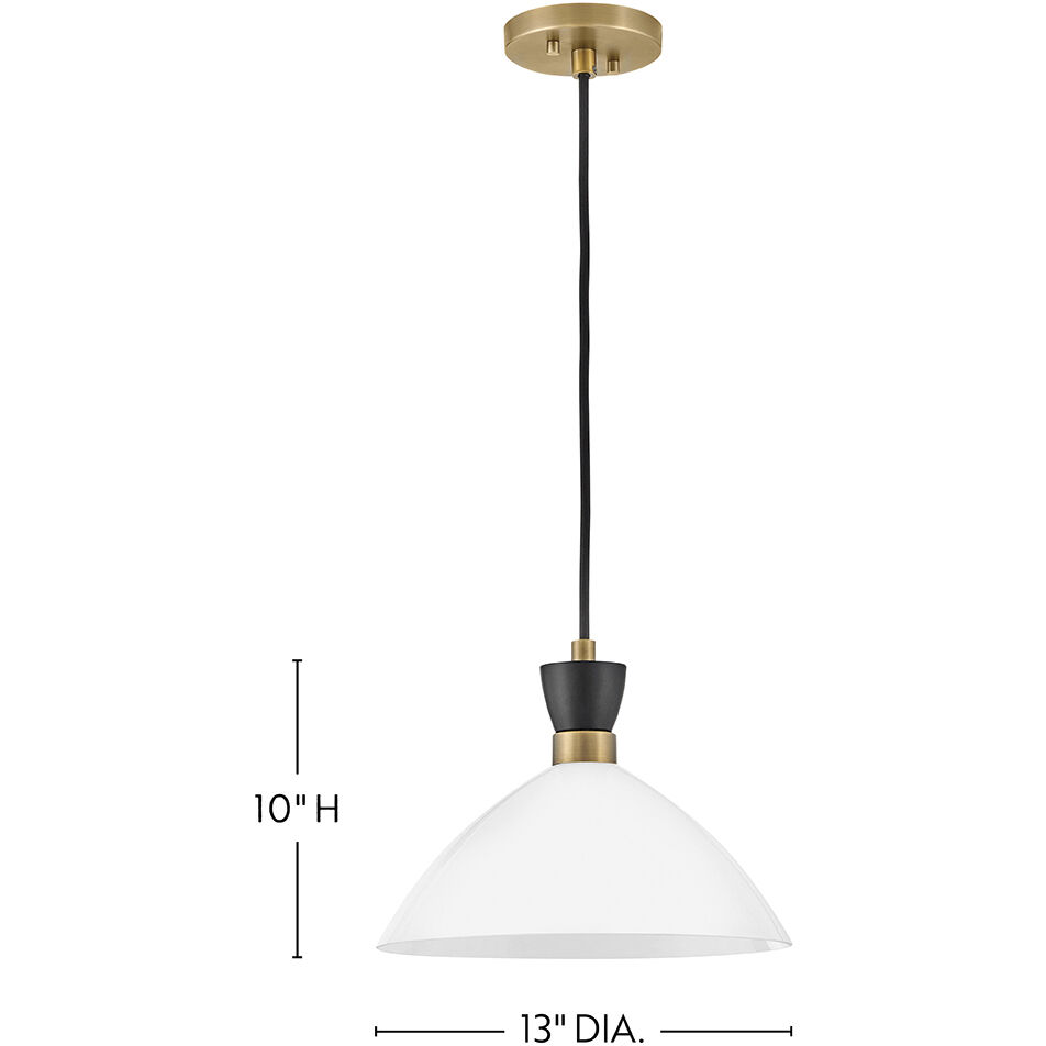 Simon 1 Light 13 inch Black with Heritage Brass Pendant Ceiling Light in Cased Opal