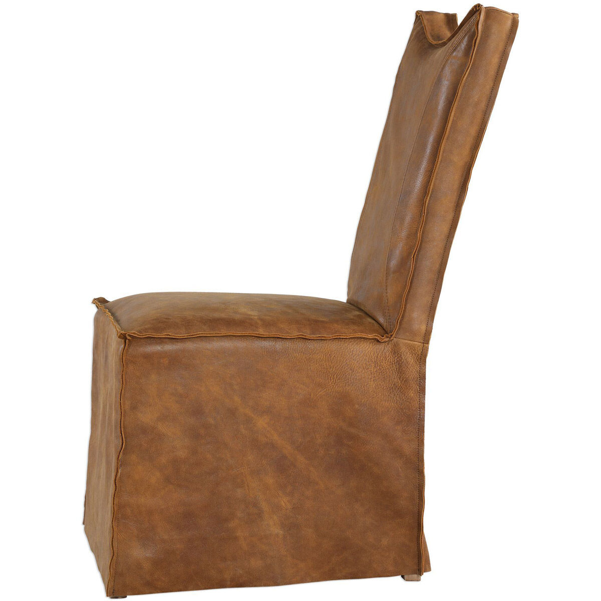 Delroy Distressed Hand-Sanded Cognac Nubuck Leather Armless Chairs, Set of 2