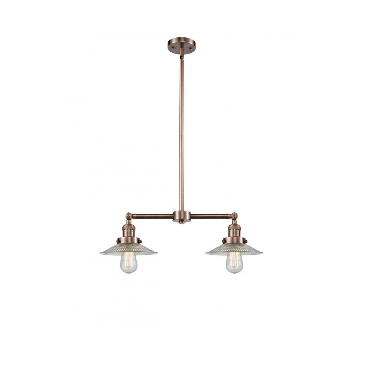 Franklin Restoration Halophane 2 Light 21 inch Antique Copper Chandelier Ceiling Light in Clear Halophane Glass, Franklin Restoration