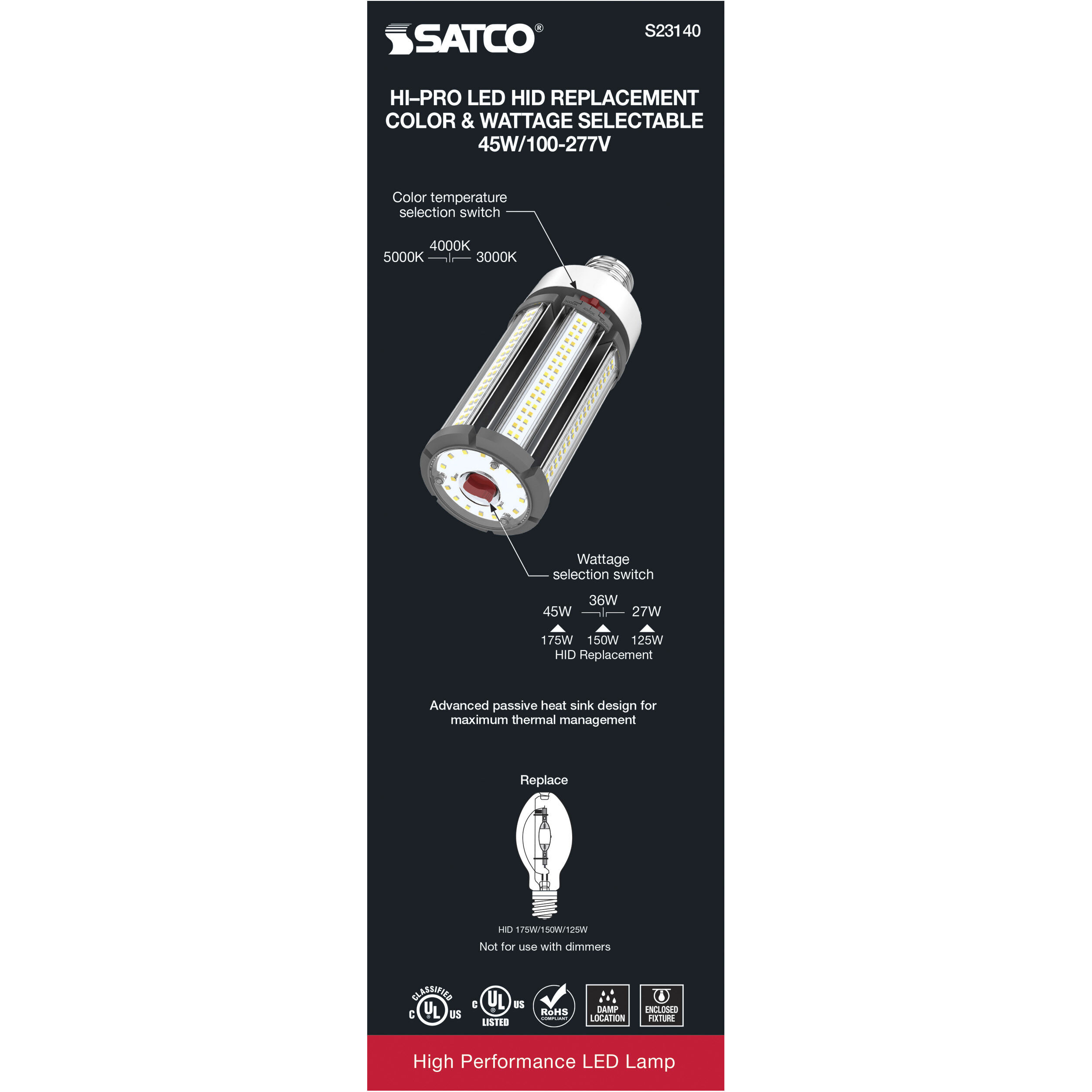 Hi-Pro LED LED 45.00 watt 3000K HID Replacements