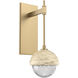 Cabochon LED 9.2 inch Gilded Brass with Travertine Stone Sconce Wall Light in Clear, 2700K LED, Tempo