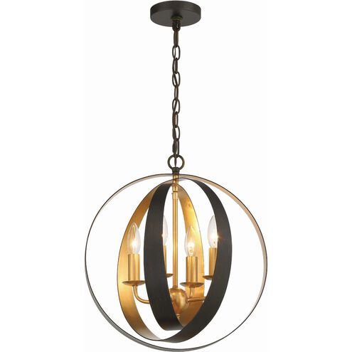 Luna 4 Light 16 inch English Bronze and Antique Gold Mini Chandelier Ceiling Light