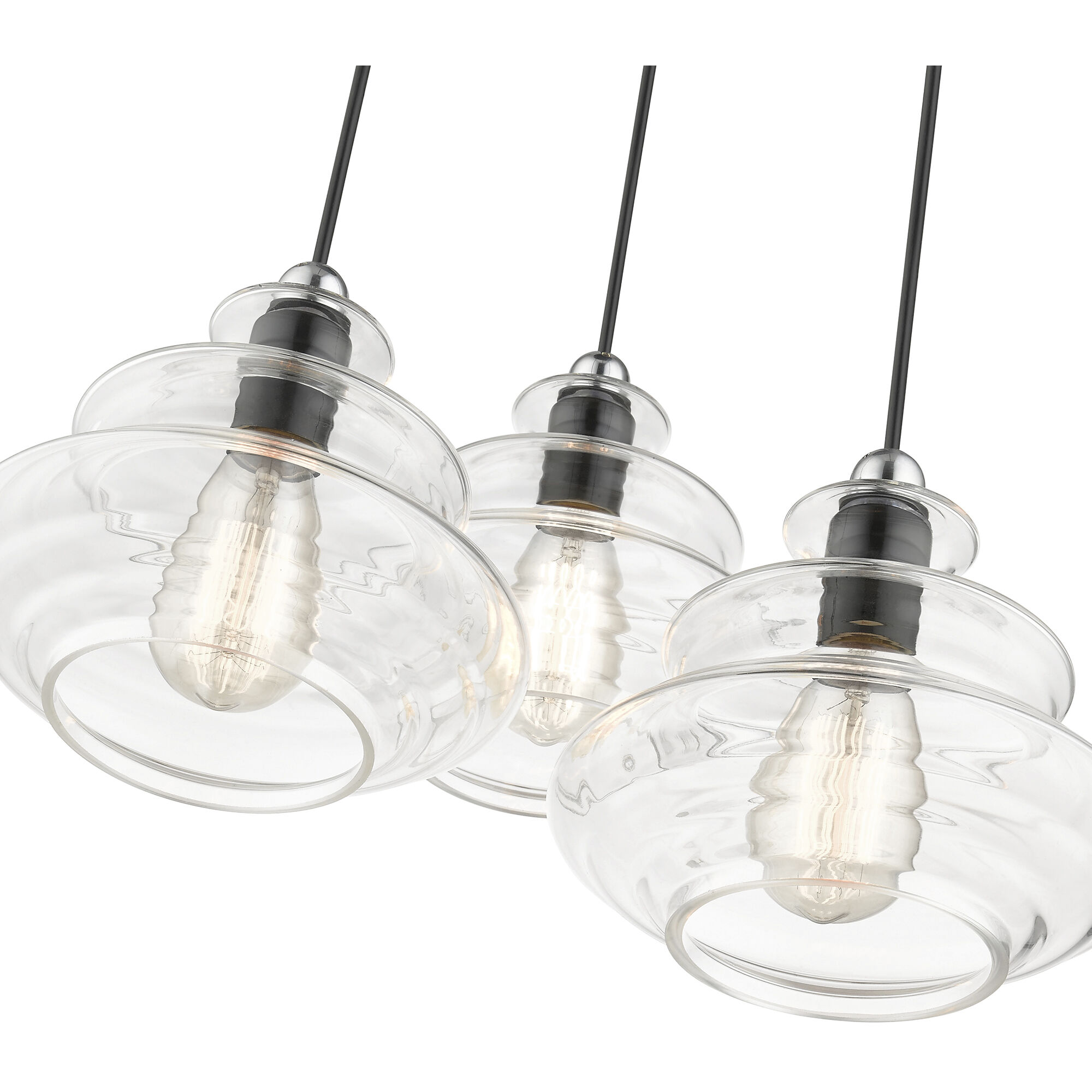 Everett 3 Light 20 inch Shiny Black with Chrome Finish Accents Pendant Chandelier Ceiling Light