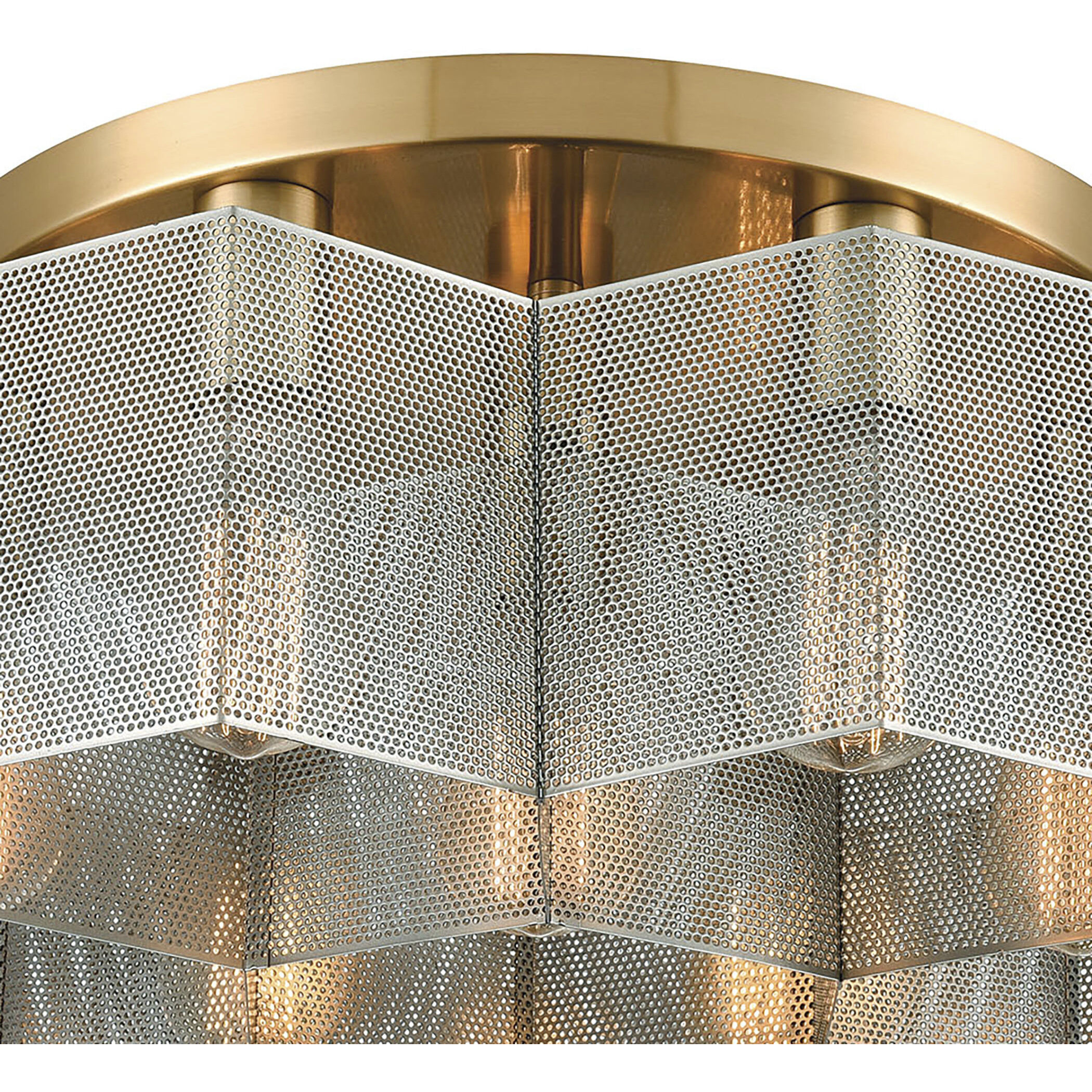 Compartir 7 Light 19 inch Satin Brass with Satin Nickel Semi Flush Mount Ceiling Light