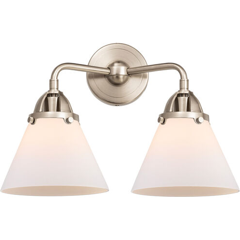 Nouveau 2 Large Cone 2 Light 16 inch Brushed Satin Nickel Bath Vanity Light Wall Light in Matte White Glass