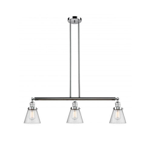 Franklin Restoration Small Cone 3 Light 39 inch Polished Chrome Island Light Ceiling Light in Seedy Glass, Franklin Restoration