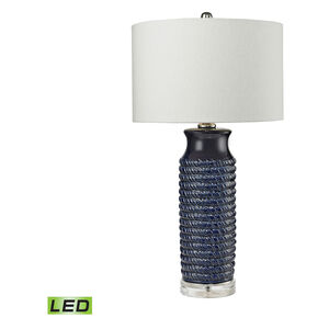 Bassett 30 inch 9.5 watt Clear/Navy Blue Table Lamp Portable Light in LED, 3-Way
