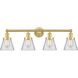 Cone 4 Light 33.5 inch Satin Gold Bath Vanity Light Wall Light in Clear Glass