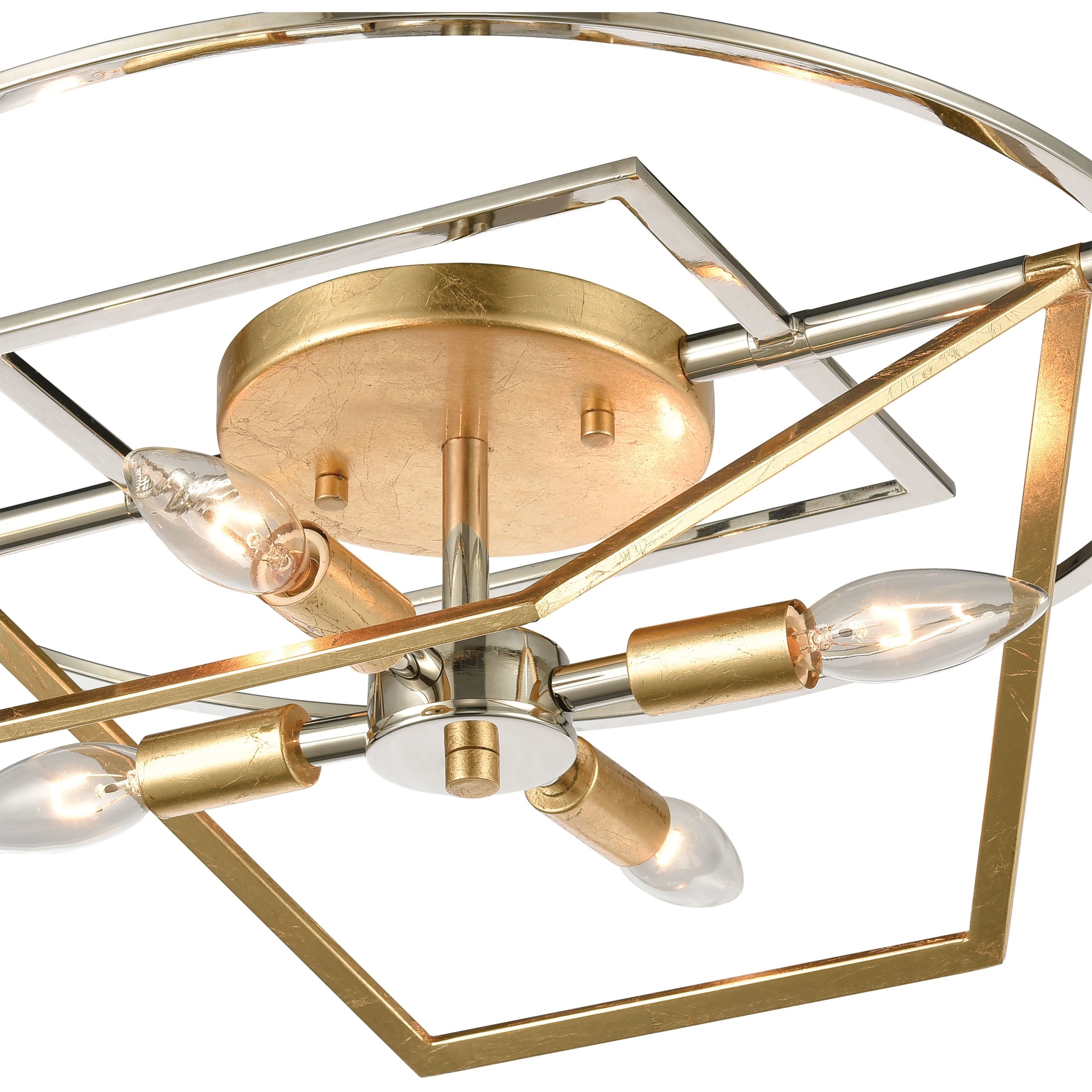 Geosphere 4 Light 18 inch Polished Nickel with Parisian Gold Leaf Semi Flush Mount Ceiling Light