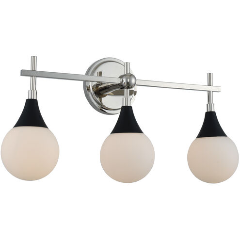 Bogart 3 Light 22 inch Matte Black with Polished Nickel Bath Vanity Wall Light
