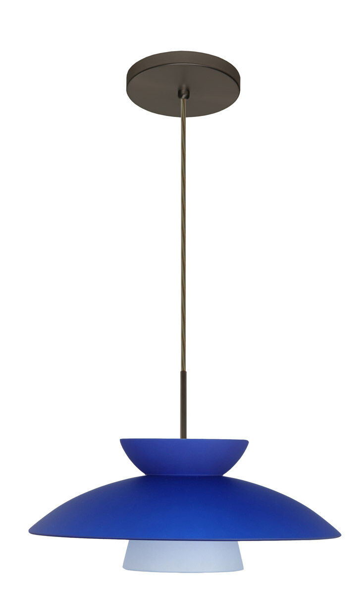 Trilo 1 Light Bronze Pendant Ceiling Light in Blue Matte Glass, Halogen