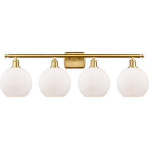 Ballston Athens 4 Light 36 inch Satin Gold Bath Vanity Light Wall Light in Matte White Glass, Ballston