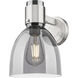 Downtown Urban Lawton Bell Armed Sconce Wall Light in Satin Nickel, Light Smoke Glass