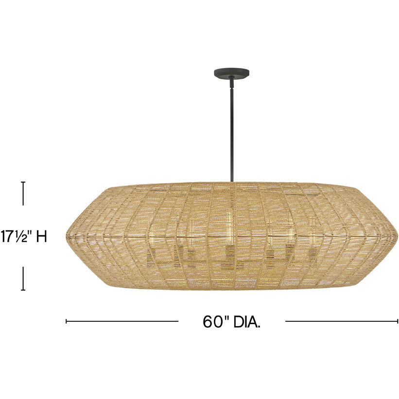 Lisa McDennon Luca 8 Light 60 inch Black / Camel Rattan Chandelier Ceiling Light, Drum