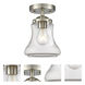Nouveau Bellmont 1 Light 6 inch Brushed Satin Nickel Semi-Flush Mount Ceiling Light in Clear Glass, Nouveau