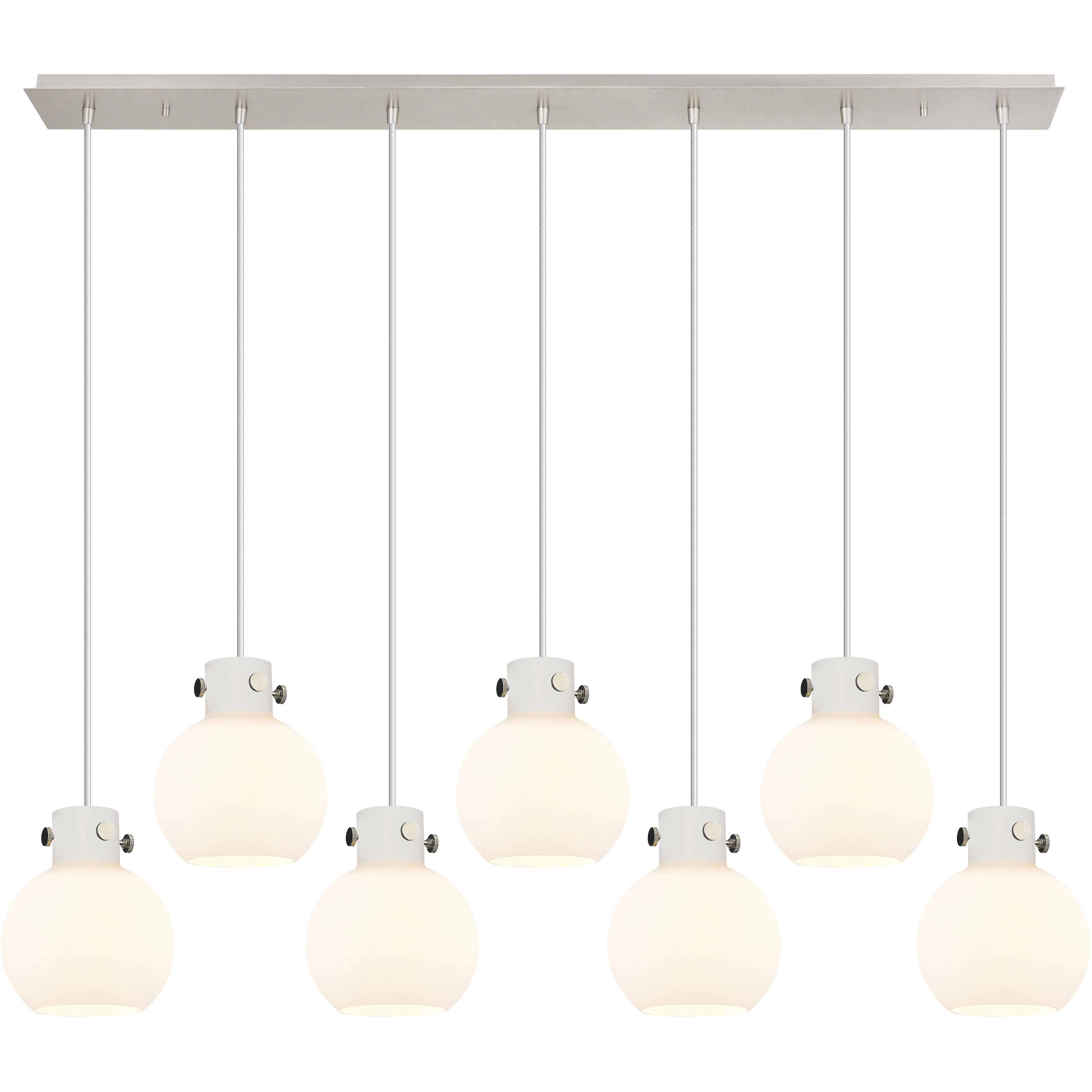 Newton Sphere 7 Light 51.75 inch Polished Nickel Linear Pendant Ceiling Light in White Glass