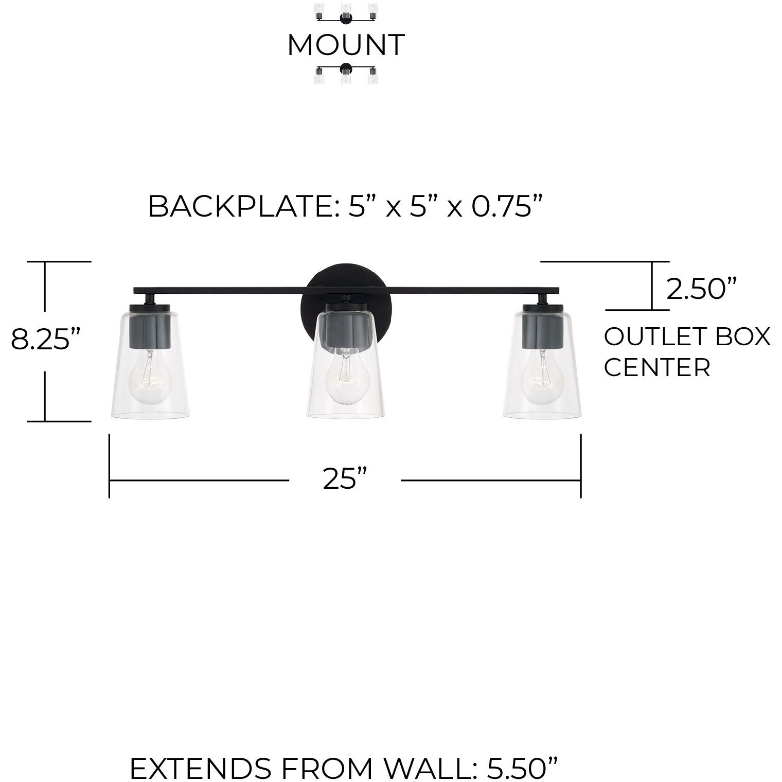 Portman 3 Light 25 inch Matte Black Vanity Light Wall Light
