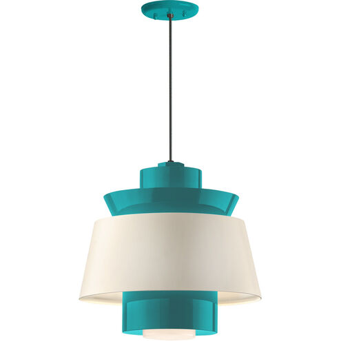 Aero LED 14 inch Tahitian Teal Pendant Ceiling Light, Semi Gloss White, Modern Visions