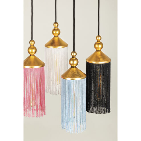 Scarlett 1 Light 5 inch Gold Leaf Pendant Ceiling Light in Black Silk Tassels