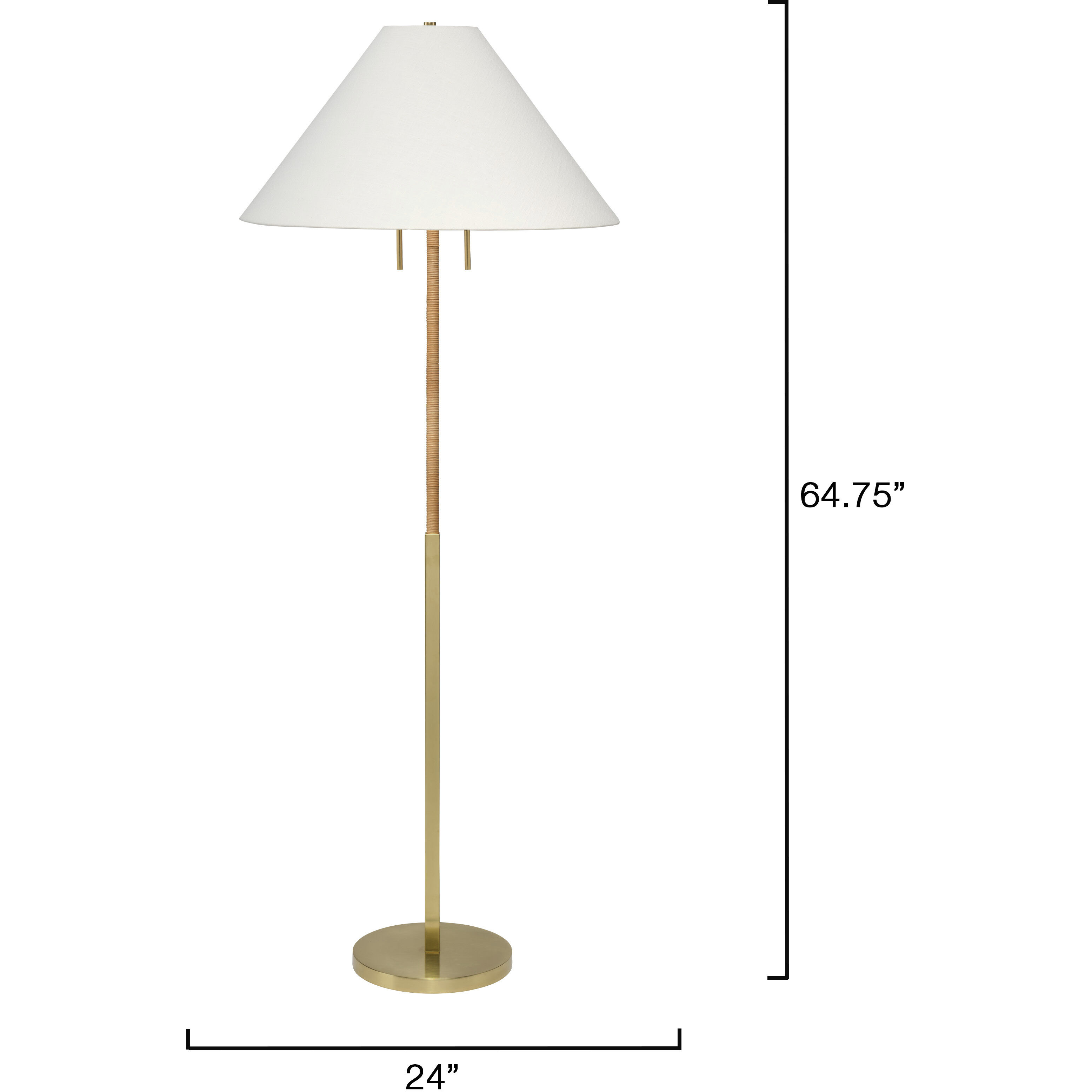 Harrison 64.75 inch 75 watt Brushed Brass and Natural Rattan Floor Lamp Portable Light, Inline