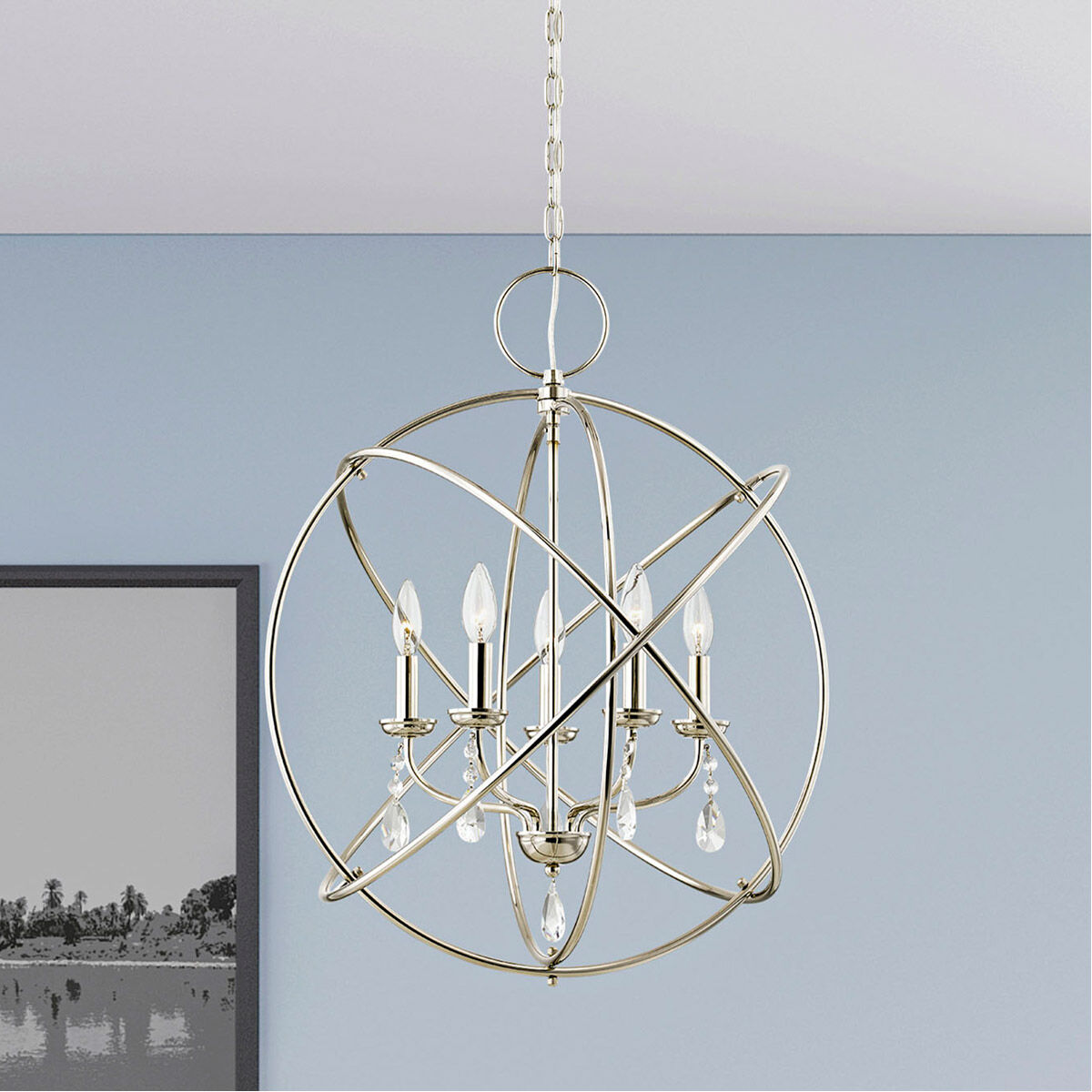 Aria 5 Light 22 inch Polished Nickel Chandelier Ceiling Light