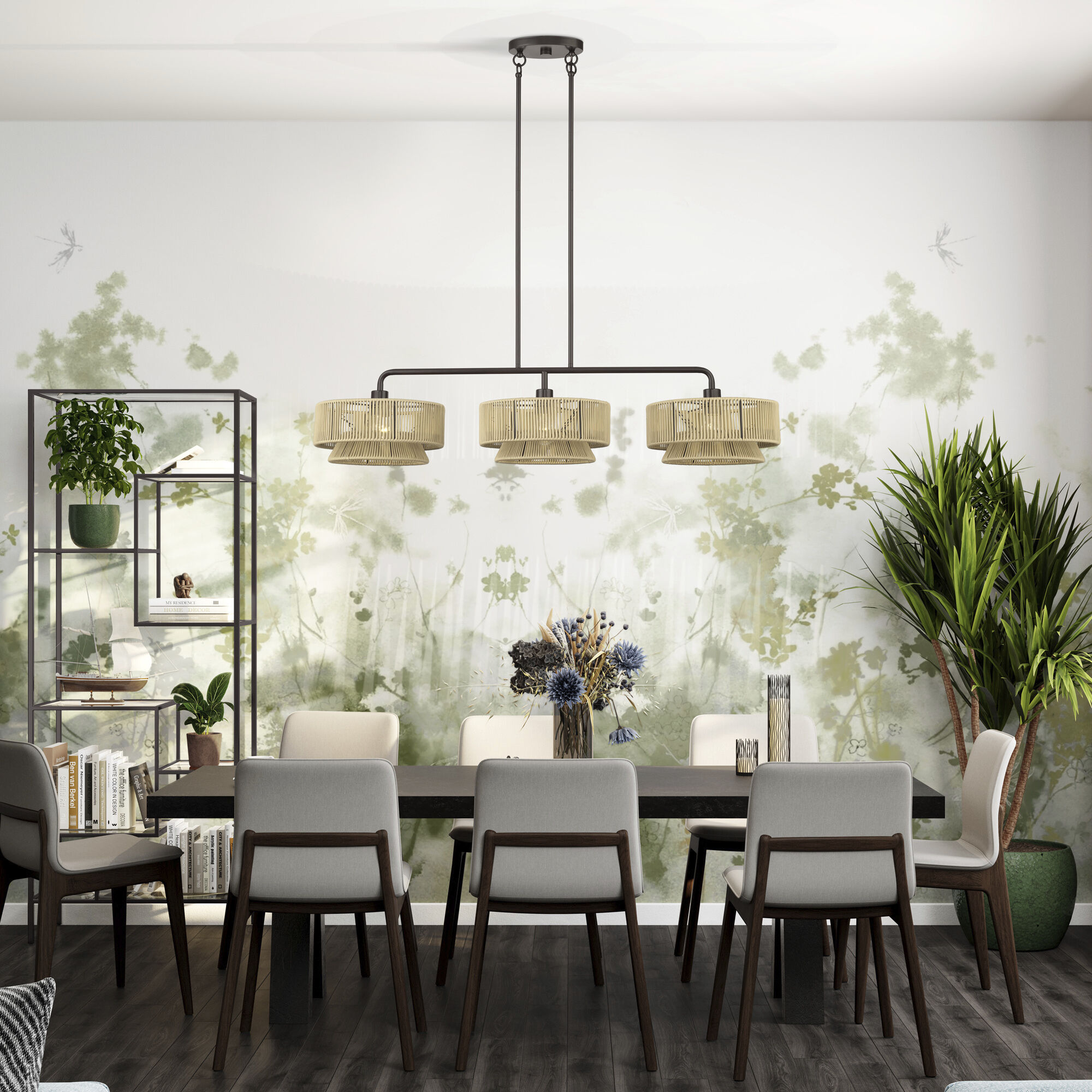 Florell 3 Light 47 inch English Bronze Linear Chandelier Ceiling Light, Extra Large