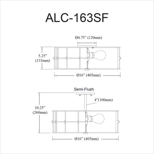 Alcala 3 Light 16 inch Matte Black Semi-Flush Mount Ceiling Light