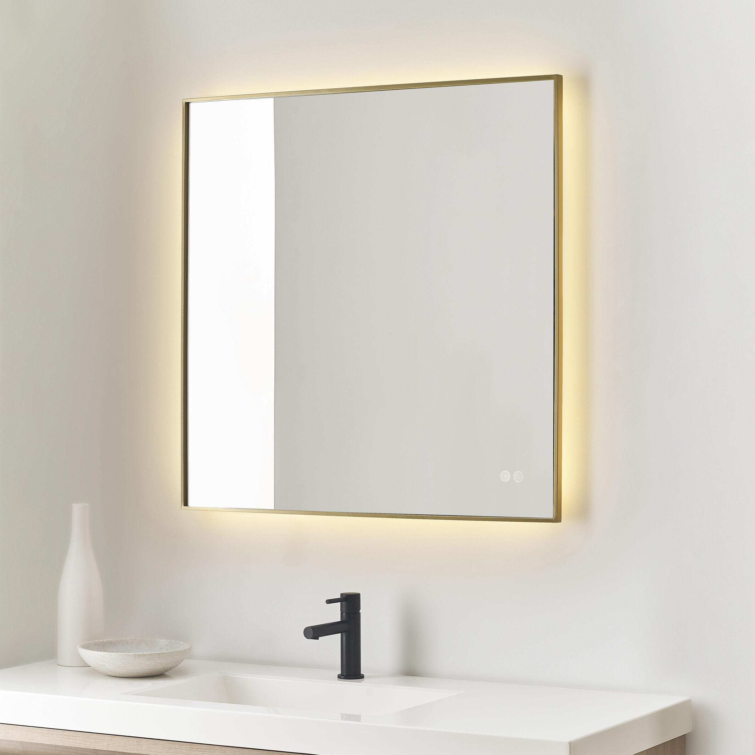 Cadre 30 X 30 inch Satin Brass Backlit Wall Mirror