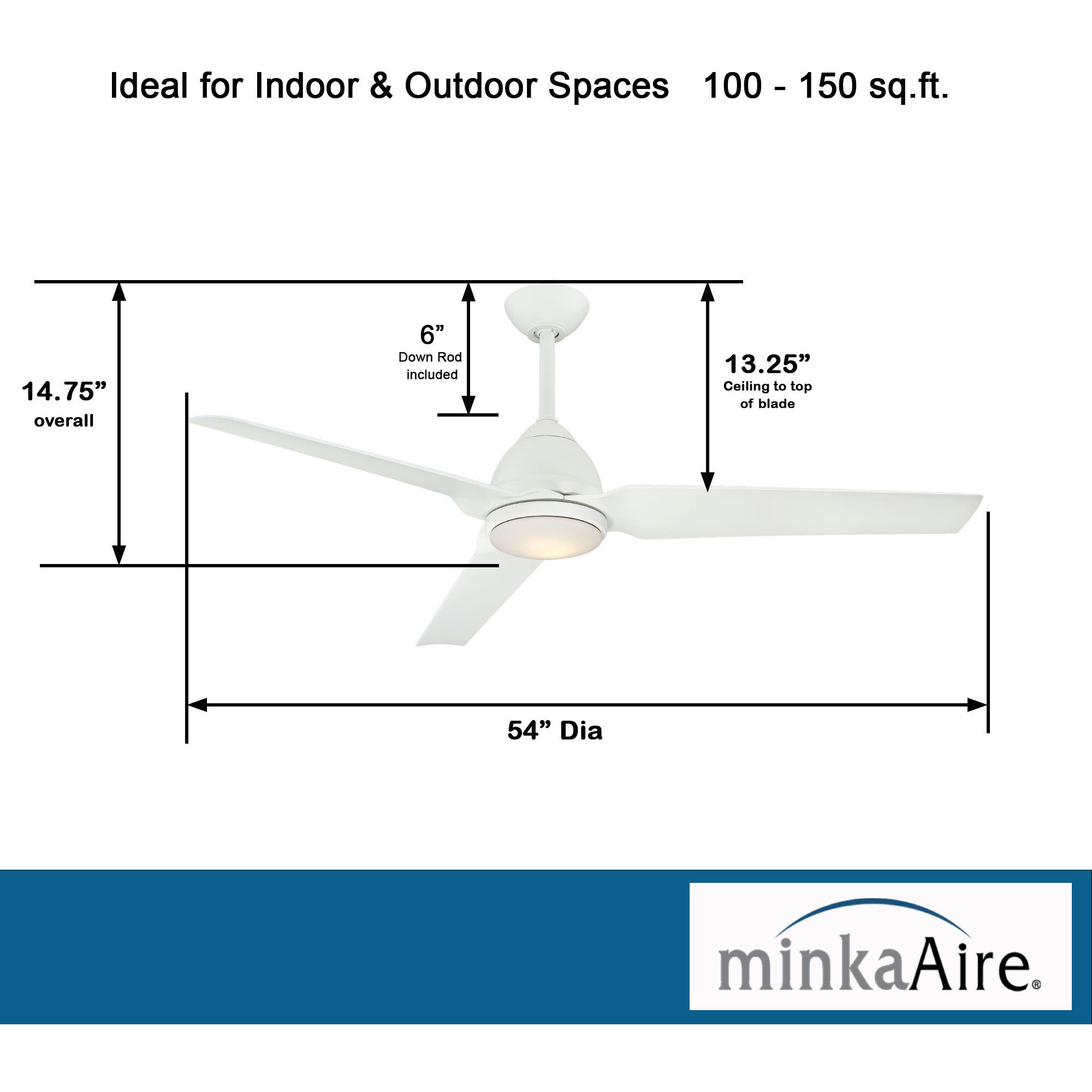 Java 54 inch Flat White Outdoor Ceiling Fan