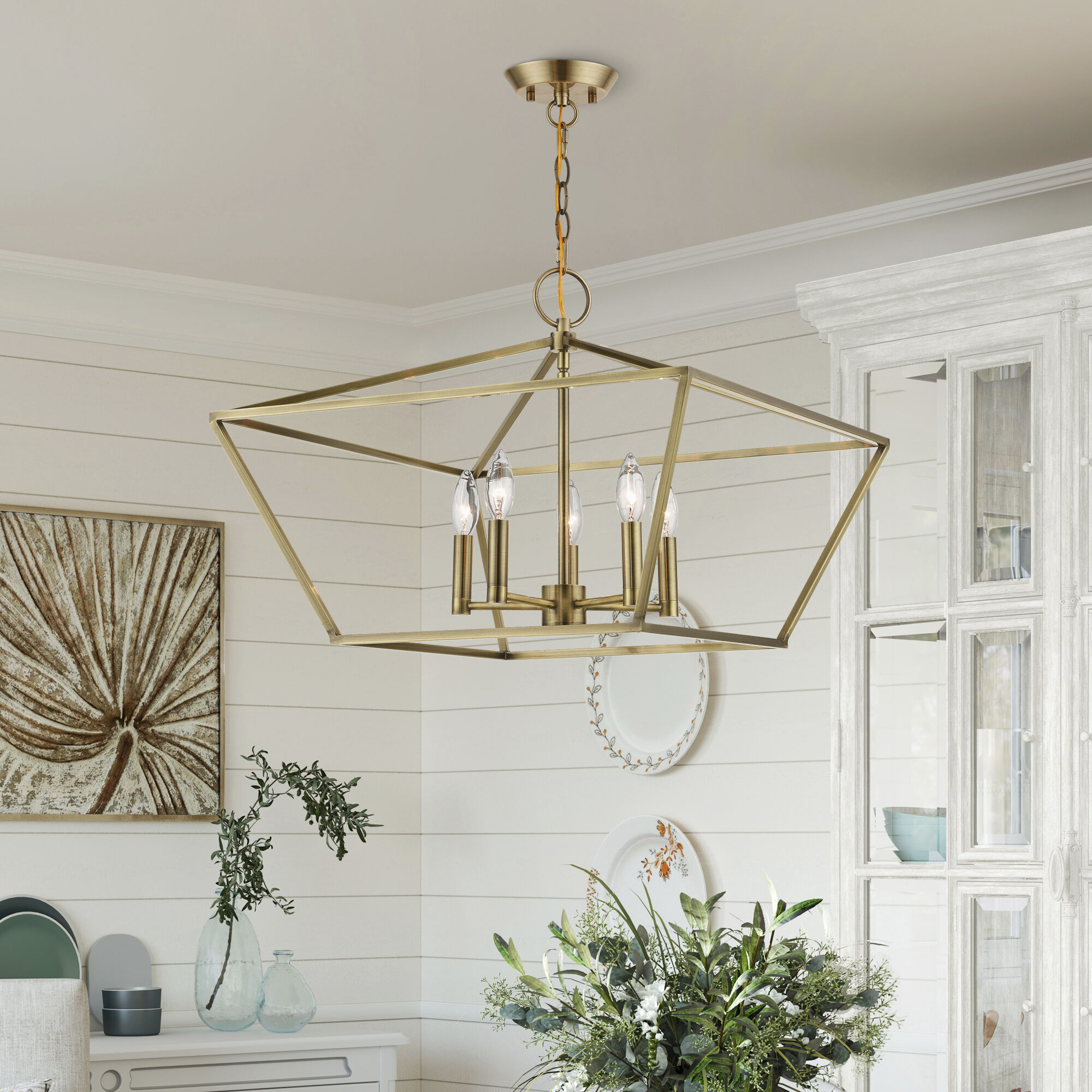Devone 5 Light 22 inch Antique Brass Chandelier Ceiling Light