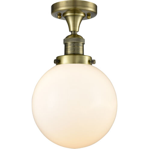 Franklin Restoration Large Beacon 1 Light 8 inch Antique Brass Semi-Flush Mount Ceiling Light in Incandescent, Matte White Glass, Franklin Restoration