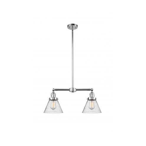 Franklin Restoration Large Cone LED 21 inch Polished Chrome Chandelier Ceiling Light in Seedy Glass, Franklin Restoration