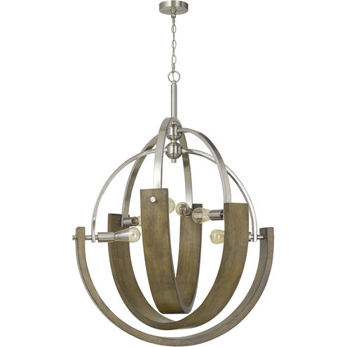 Rauma 6 Light 34 inch Wood/Brushed Steel Chandelier Ceiling Light