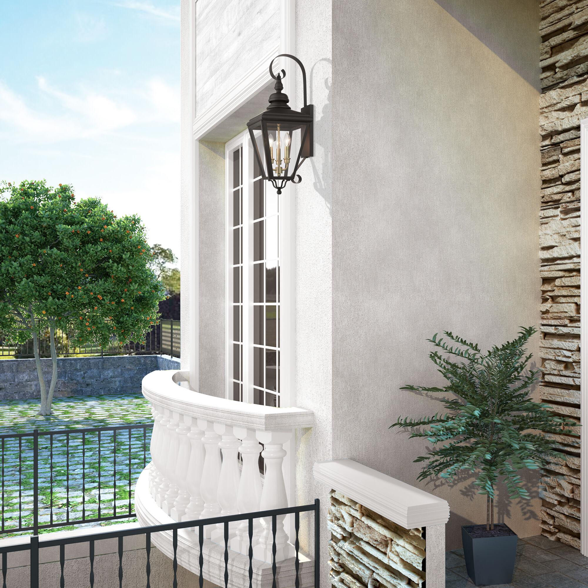 Adams 3 Light 10.63 inch Bronze with Antique Brass Finish Cluster Outdoor Large Wall Lantern Wall Light